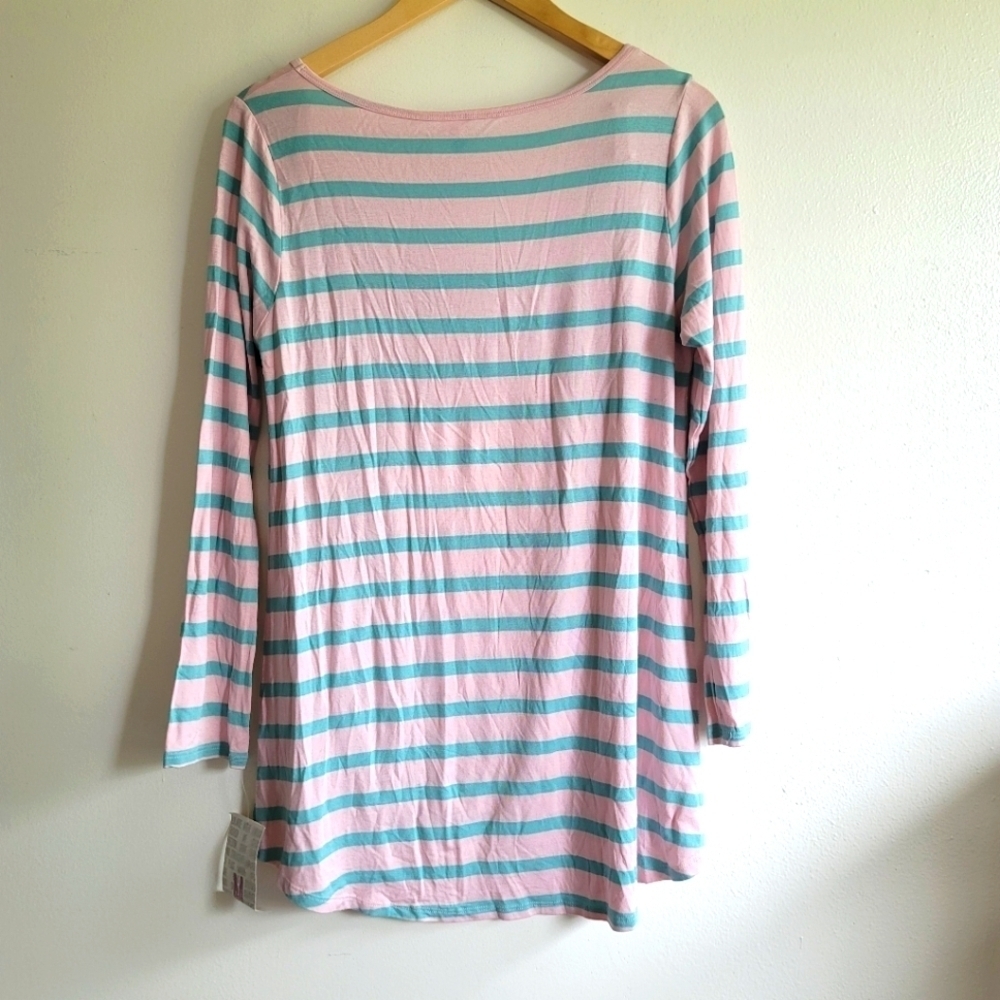 Lularoe, Lynnae Long Sleeve Top, Mint and Pink Stripes, Size Medium, NWT - Picture 2 of 7